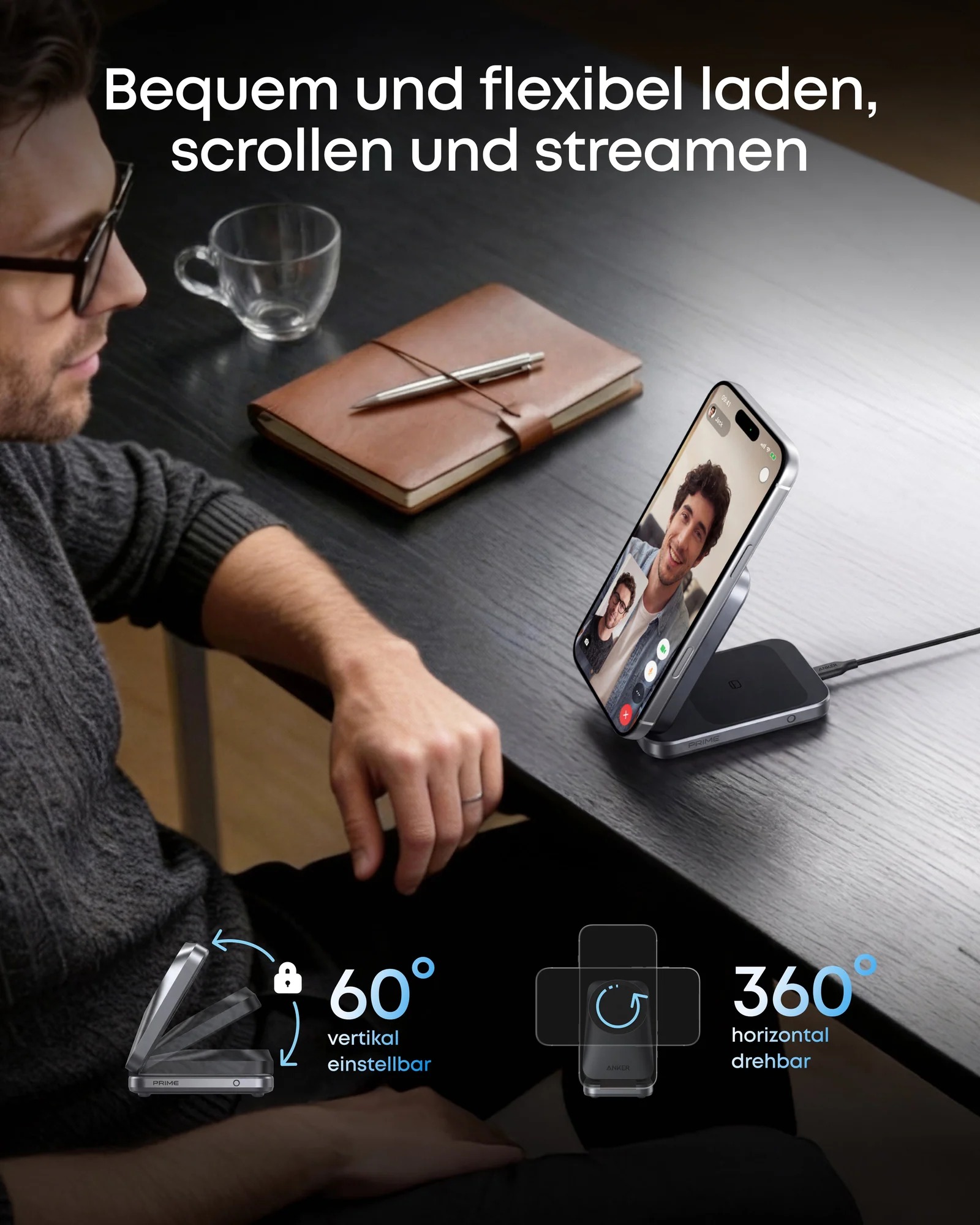 Statie de incarcare wireless 3 in 1 Anker, Prime, 45W, portabil, pliabil, fast charge, pentru iPhone seriile 12-17, Apple Watch, AirPods,exceptie iPhone 17 Air, 1 x USB-C incarcare, gri, "B25N1G11" - 0194644321809 - imagine 6