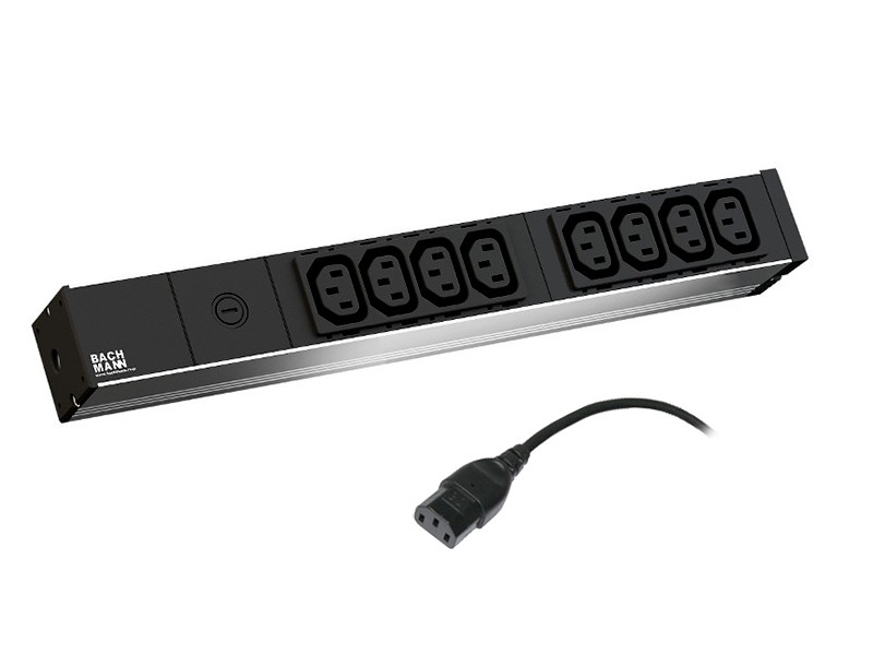 PDU BACHMANN, 1U pt. rack 19 inch, 8 prize IEC, intrare IEC, max 10 A, cablu 2 m, negru, "333.54" (timbru verde 4 lei)