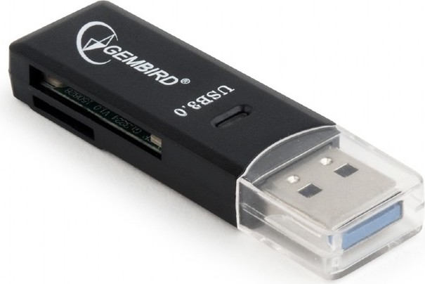 CARD READER extern GEMBIRD, interfata USB 3.0, citeste/scrie: SD, micro SD; plastic, black "UHB-CR3-01" (timbru verde 0.18 lei)