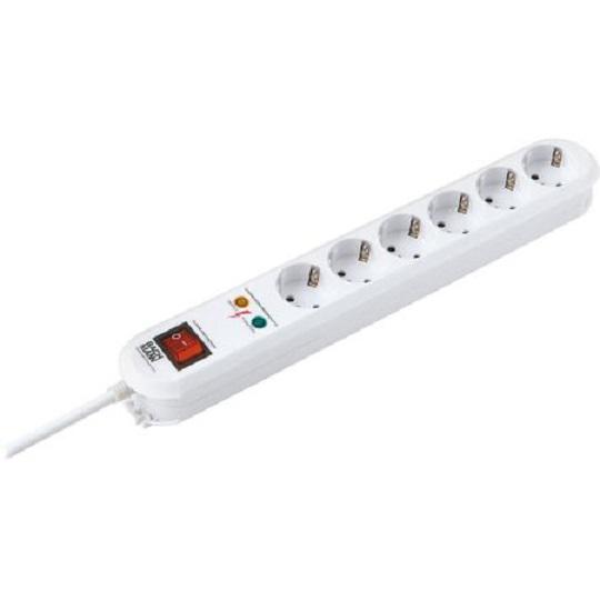 PRELUNGITOR Bachmann, Schuko x 6, conectare prin Schuko (T), cablu 1.5 m, protectie supratensiune, alb, "B381.2501KR" (timbru verde 0.18 lei)