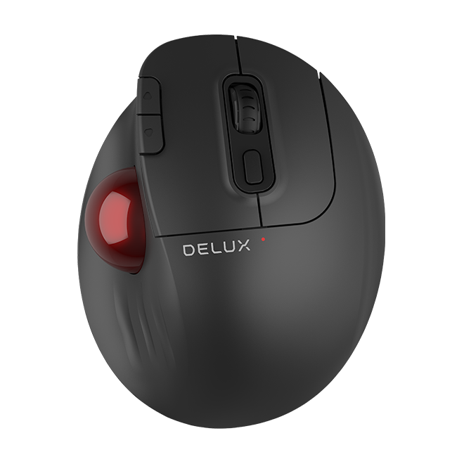 MOUSE DELUX, trackball, wireless, 2.4GHz + BT5.0, USB, optic, 4000 dpi, butoane/scroll 5/1, negru, "MT1DB-BK" (timbru verde 0.18 lei)