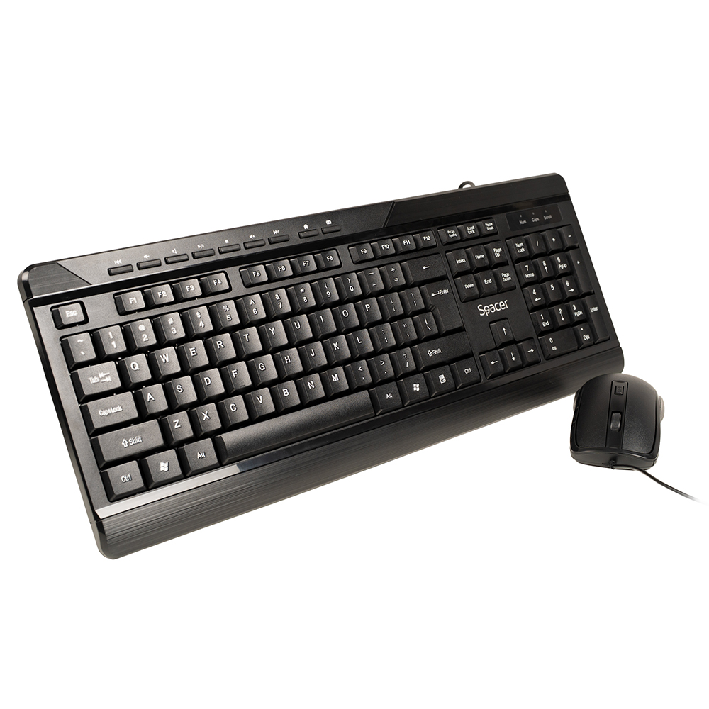 KIT wired SPACER, tastatura cu fir multimedia 104 taste (+ 9 taste multimedia) + mouse rezolutie max.1600dpi, 4 butoane, rotita scroll, black "SPOK-WD-02" (timbru verde 0.8 lei)