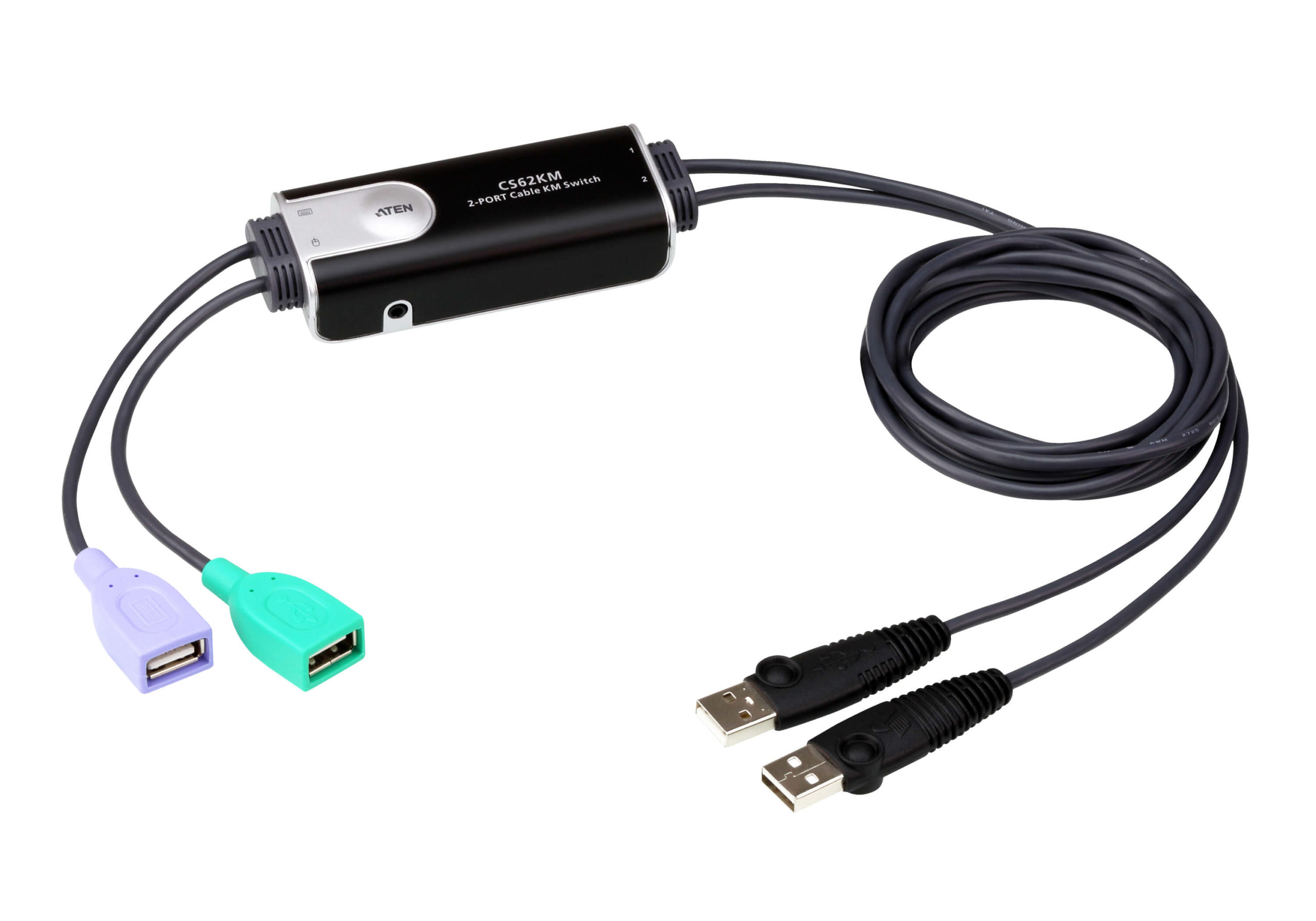 SWITCH KVM ATEN, 2-Port USB Boundless Cable KM Switch "CS62KM-AT" (timbru verde 0.8 lei)