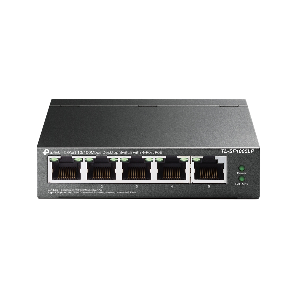 SWITCH PoE TP-LINK 5 porturi 10/100Mbps (4 PoE), IEEE 802.3af, carcasa metalica "TL-SF1005LP" (timbru verde 2 lei)