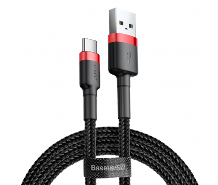CABLU alimentare si date Baseus Cafule, Fast Charging Data Cable pt. smartphone, USB la USB Type-C, 100W, braided, 2m, rosu + negru "CATKLF-C91" (timbru verde 0.08 lei) - 6953156278240