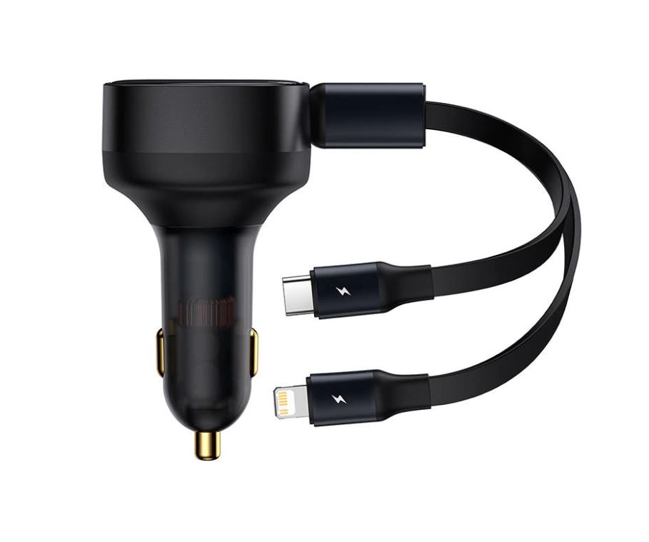 INCARCATOR auto Baseus Enjoyment,cablu inclus max 75cm,1 x USB Type-C(T) max 5V/3A 30W,1x Lightning 5V/3A total output 25 cm,pt. bricheta auto,negru "CGTX000001" (timbru verde 0.8 lei)-6932172607906