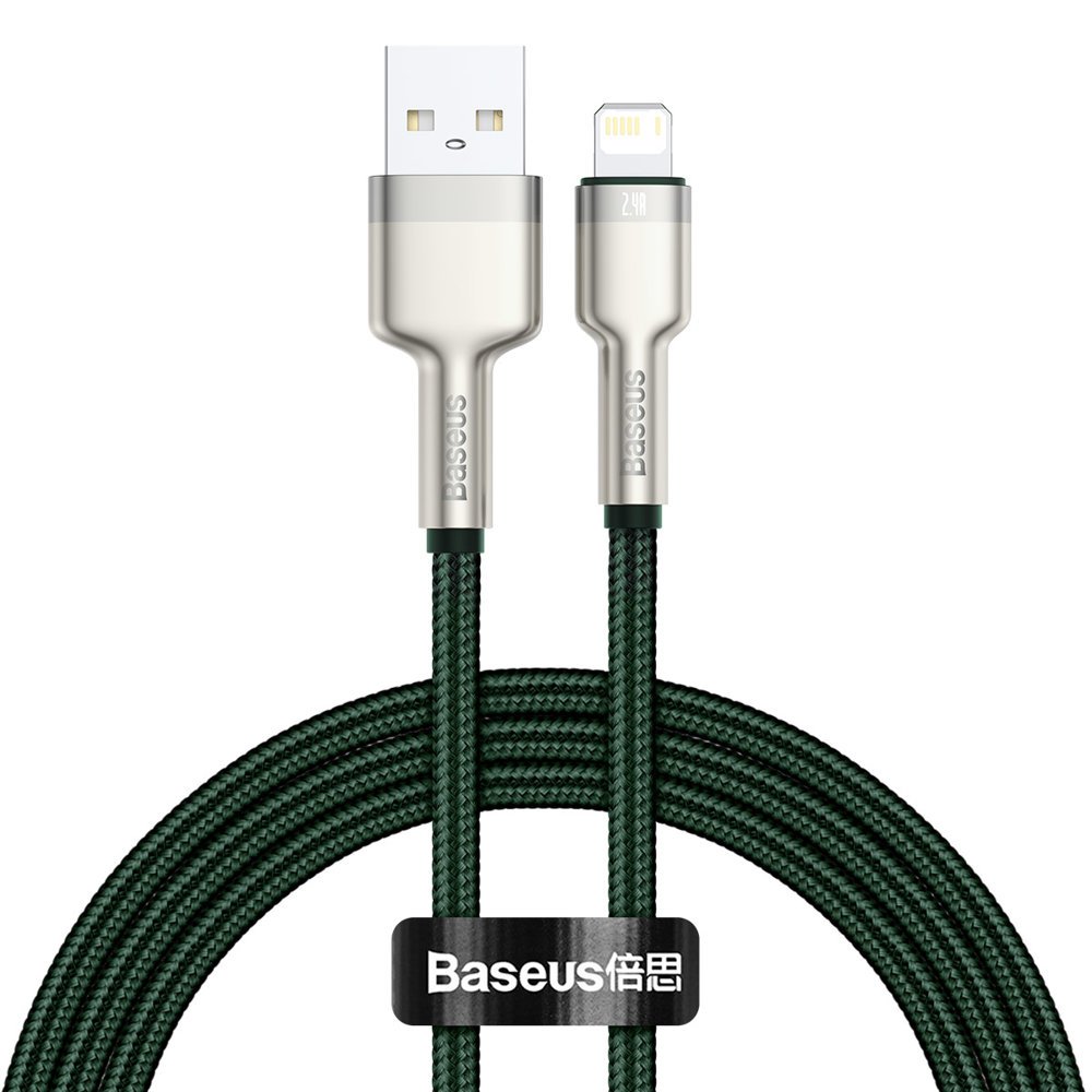 CABLU alimentare si date Baseus Cafule Metal, Fast Charging Data Cable pt. smartphone, USB la Lightning Iphone 2.4A, braided, 1m, verde "CALJK-A06" (timbru verde 0.08 lei) - 6953156202276