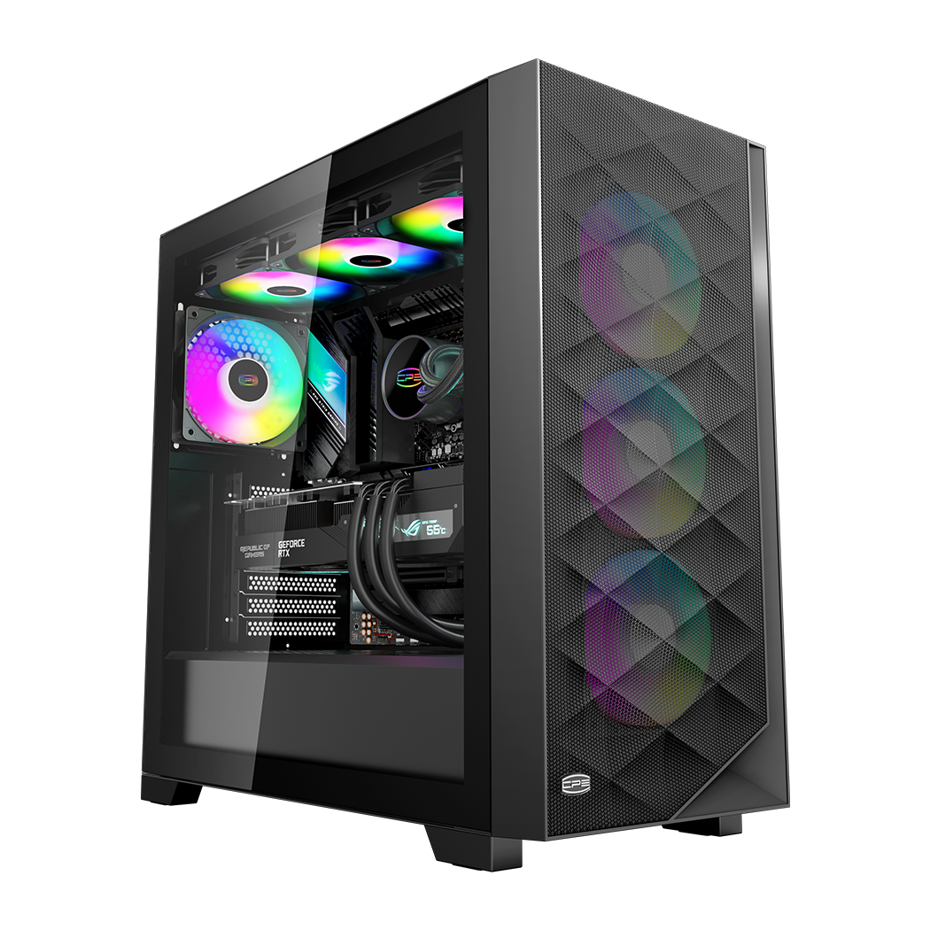 CARCASA PCCOOLER, Middle Tower, ATX, fara sursa, sticla securizata, 3 ventilatoare incluse, iluminare ARGB, negru, USB 3.2 gen 2 x 2, mic, audio, "C3D510 ARGB BK"