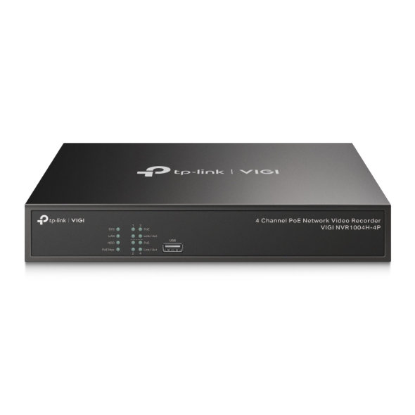 NVR TP-Link VIGI, 4 canale, capacitate max 10 TB, porturi HDMI | VGA | Retea RJ45 | 1 x USB 2.0, "VIGI NVR1004H-4P" (timbru verde 2 lei)