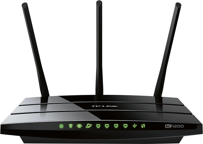 ROUTER TP-LINK wireless 1200Mbps, 4 porturi Gigabit, 3 antene externe, Dual Band AC1200 "Archer C1200" (timbru verde 2 lei)