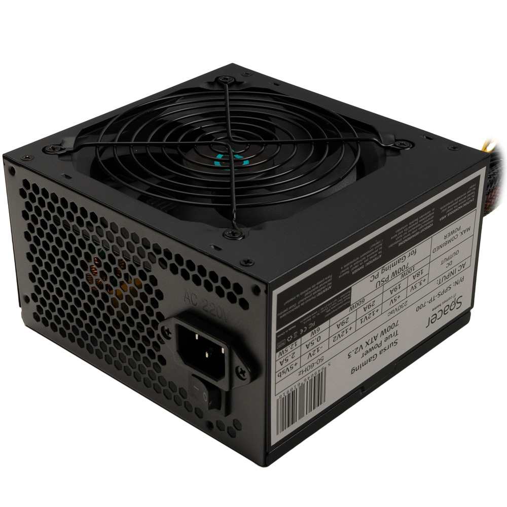 SURSA SPACER True Power TP700 (700W for 700W GAMING PC), PFC activ, fan 120mm, MB (20+4) x1, CPU (4+4) x1, PCI-E (6+2) x2, SATA x5, Molex x1, *retail* "SPPS-TP-700", (timbru verde 2 lei)