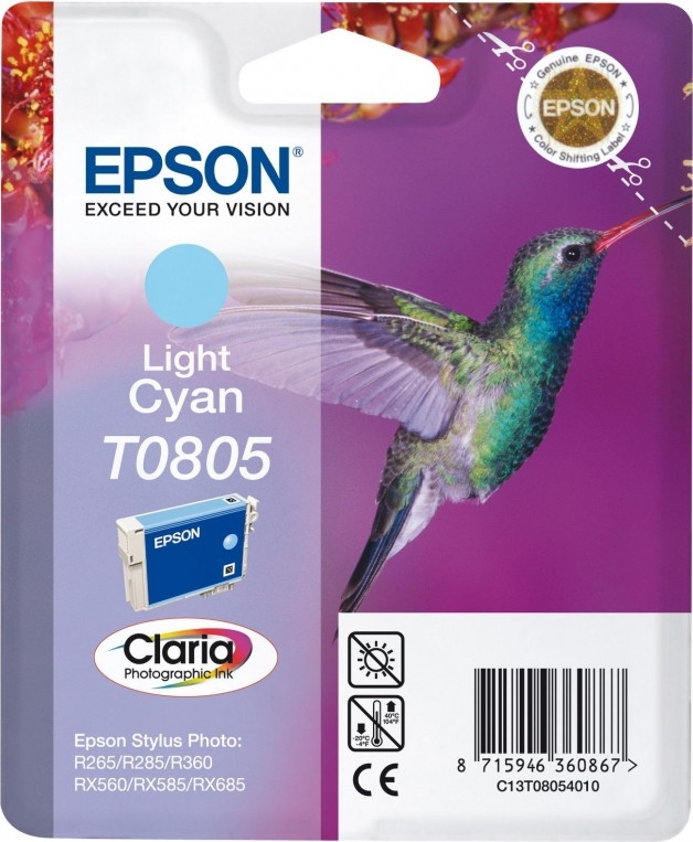 Cartus Cerneala Original Epson Light Cyan, T0805, pentru Stylus Photo R265|360|RX562, , (timbru verde 0.15 lei), "C13T08054011"(RAPO)