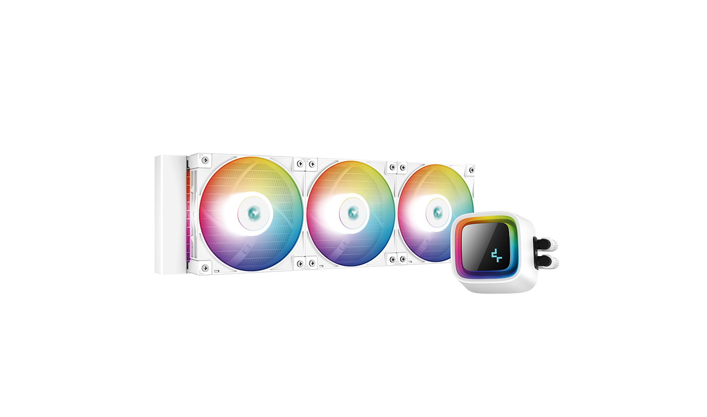 Cooler Deepcool "LS720 WH", compatibil skt. Intel si AMD, racire cu lichid, ventilator 120 mm x 3, 2250 rpm, iluminat RGB, "R-LS720-WHAMNT-G-1" (timbru verde 2.00 lei)