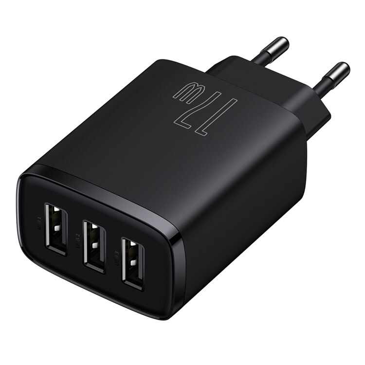 INCARCATOR retea Baseus Compact, Fast Charge 17W, 3 x USB 5V/2.1A, negru "CCXJ020101" (timbru verde 0.18 lei) - 6932172606961