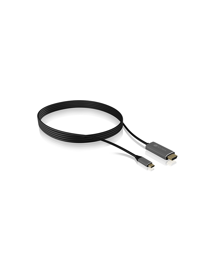 CABLU video Icy Box USB Type-C la HDMI, 1.8m, 4K la 60Hz, aluminiu, argintiu, "IB-CB020-C" (timbru verde 0.08 lei)