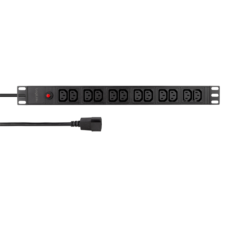 PDU LOGILINK 1U pt. rack 19 inch,12 prize IEC, intrare IEC, max 10 A, protectie suprasarcina, 1.8m 3x1.5mm2, aluminiu, IP20, black, "PDU12A1" (timbru verde 0.8 lei)