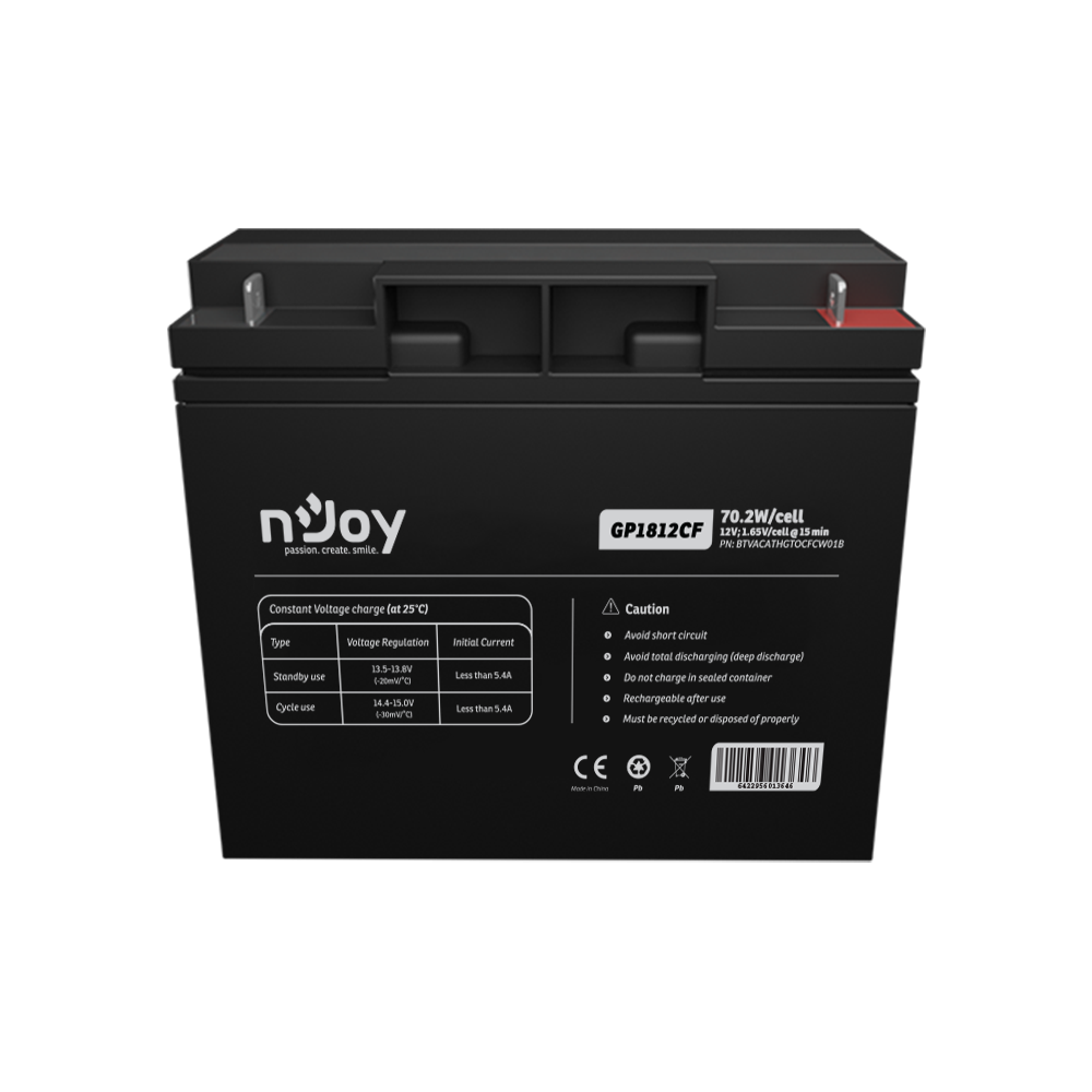 Baterie UPS nJoy | BTVACATHGTOCFCW01B | GP1812CF | 12 V | 18 A | Borne F3 | 70,2 W | 181 x 77 x 167 mm "BTVACATHGTOCFCW01B" (timbru verde 0.5 lei)