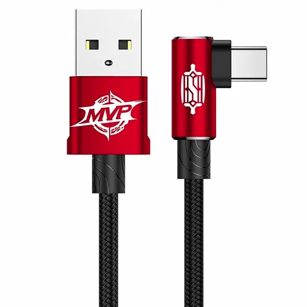 CABLU alimentare si date Baseus MVP 2, Fast Charging Data Cable pt. smartphone, USB la USB Type-C 100W, unghi 90 grade, brodat, 2m, negru + rosu "CAVP000520" (timbru verde 0.18 lei) - 6932172612436