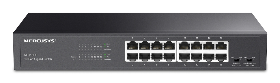 SWITCH MERCUSYS 16 porturi Gigabit, metalic "MS116GS" (timbru verde 2 lei)