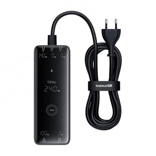 INCARCATOR RETEA Baseus Digital GaN Intelligent, Quick Charge 240W, 1 x AC, 3 x USB Type-C Output 5V/3A, 1 x USB, lungime cablu 1m, negru "P10163901113-00" (timbru verde 0.18 lei) - 6932172646110
