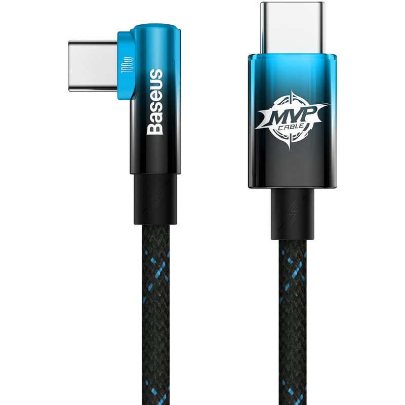 CABLU alimentare si date Baseus MVP 2,Fast Charging Data Cable pt. smartphone,USB Type-C la USB Type-C 100W,unghi 90 grade,brodat,2m, negru+albastru "CAVP000721" (timbru verde 0.18 lei)-6932172612481