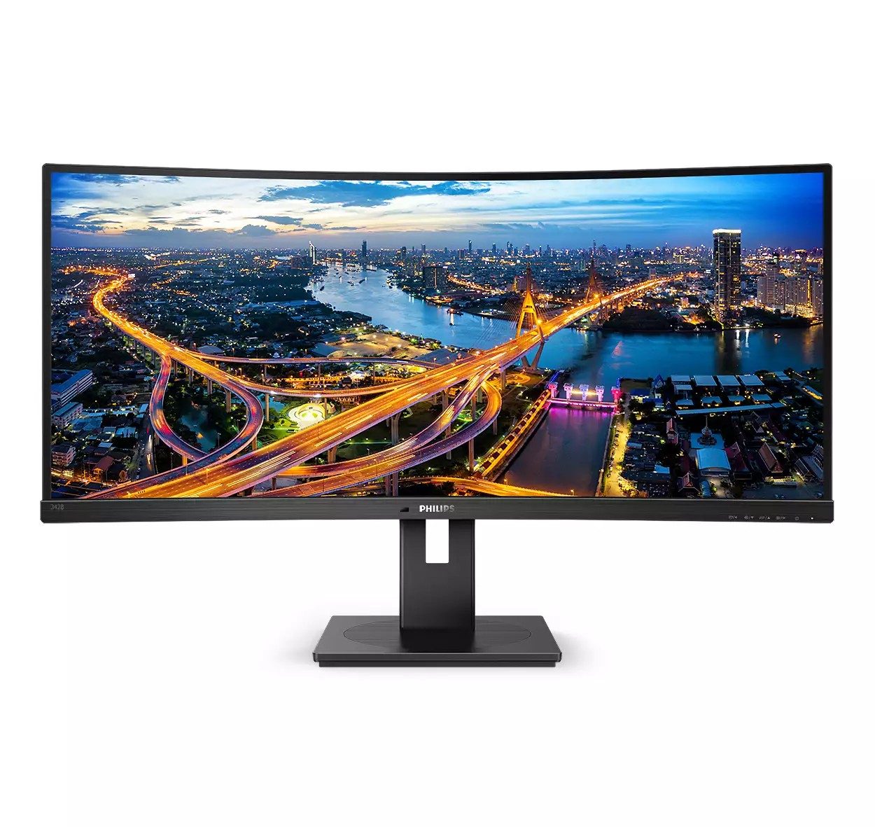 MONITOR PHILIPS 34 inch, home, office, VA, UW-UXGA (DCI 2K+) (2560 x 1080), Ultra Wide, curbat, 300 cd/mp, 4 ms, HDMI x 2, DisplayPort, "342B1C/00" (timbru verde 7 lei)