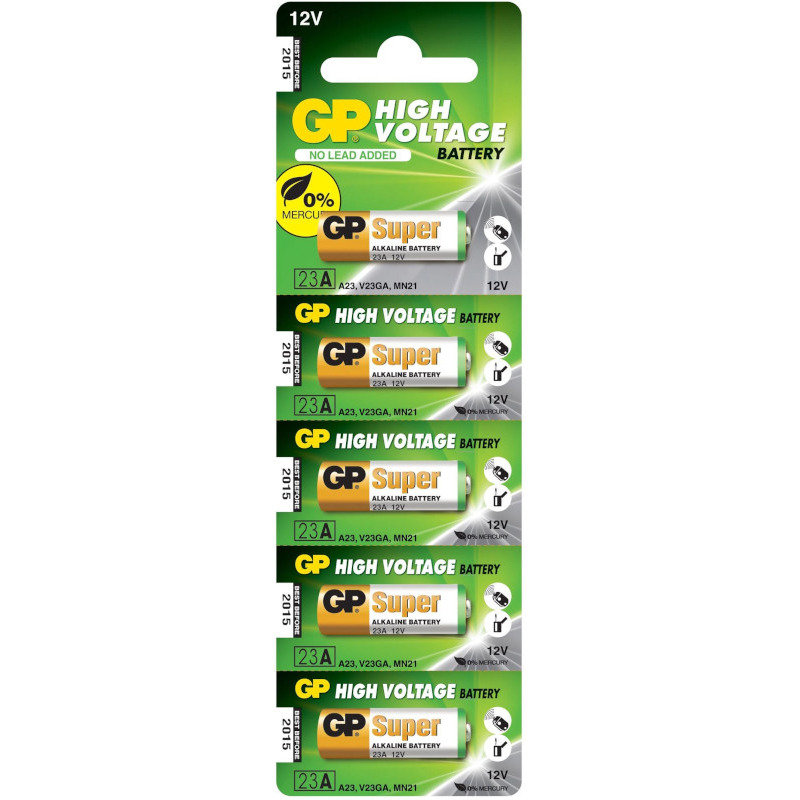 Baterie GP Batteries, Super Alcalina LR23 (23A) 12V alcalina, blister 5 buc. 23AF-U5, "GP23AF-2C5" (timbru verde 0.4 lei)