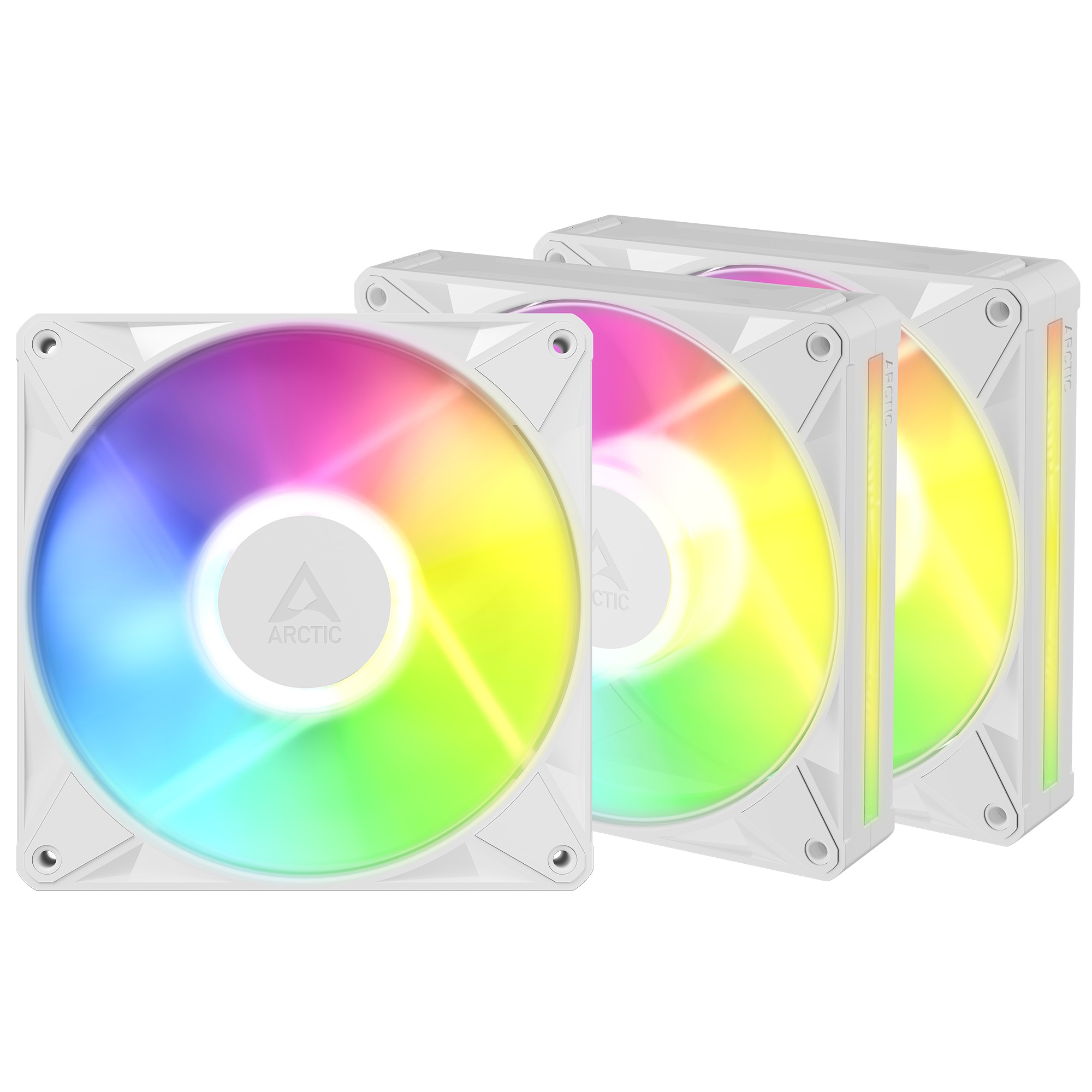 Set 3 ventilatoare Arctic "BioniX P14 A-RGB Wh", 140mm, 450 - 3000 RPM, FDB, 76 cfm, 4-Pin PWM | 3-pin ARGB, alb, "ACFAN00342A" - imagine 7