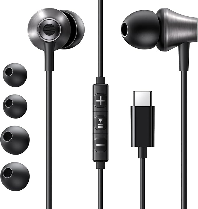 CASTI Ugreen, "EP105", intraauriculare - butoni, pt smartphone, microfon pe fir, conectare prin USB Type-C, lungime cablu 1.2m, negru, "35754" (timbru verde 0.18 lei) - 6941876237548