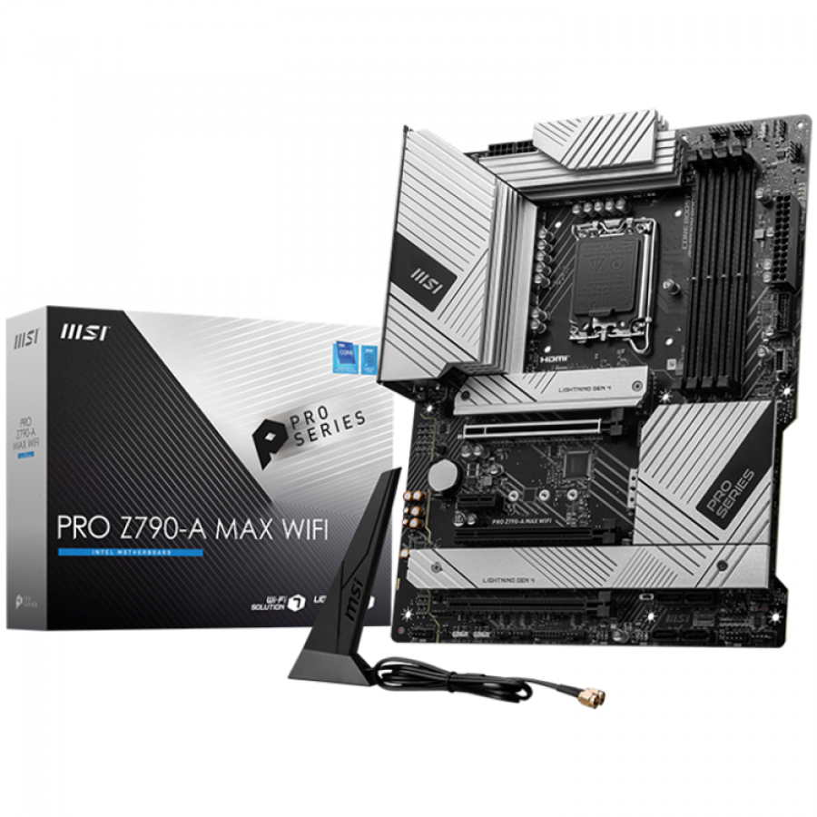 PLACI de BAZA MSI PRO Z790-A MAX WIFI, ATX, Socket 1700, Dual Channel 4xDDR5 7800+(OC)MHz, 3x PCIe x16 slot, 4x M.2 slot, 1x HDMI, 2x USB 3.2 Gen 1, 4x USB 2.0, 1x USB 3.2 Gen 2, 7.1 HD Audio, 2.5Gbps LAN, 3Y "PRO_Z790-A_MAX_WIFI"