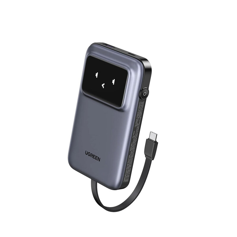 POWER BANK Ugreen "PB511", 10000mAh, 30W, 1 x USB Type-C input/output, 1 x USB, cablu USB Type-C inclus, display, gri, "35603B" (timbru verde 0.98 lei) - 6941876246830