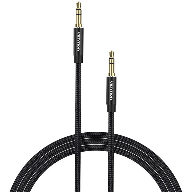 Cablu audio Vention, Jack 3.5mm (T) la Jack 3.5mm (T), 0.5m, conectori auriti, braided BBC si TPE, negru, "BAWBD" (timbru verde 0.03 lei) - 6922794765894