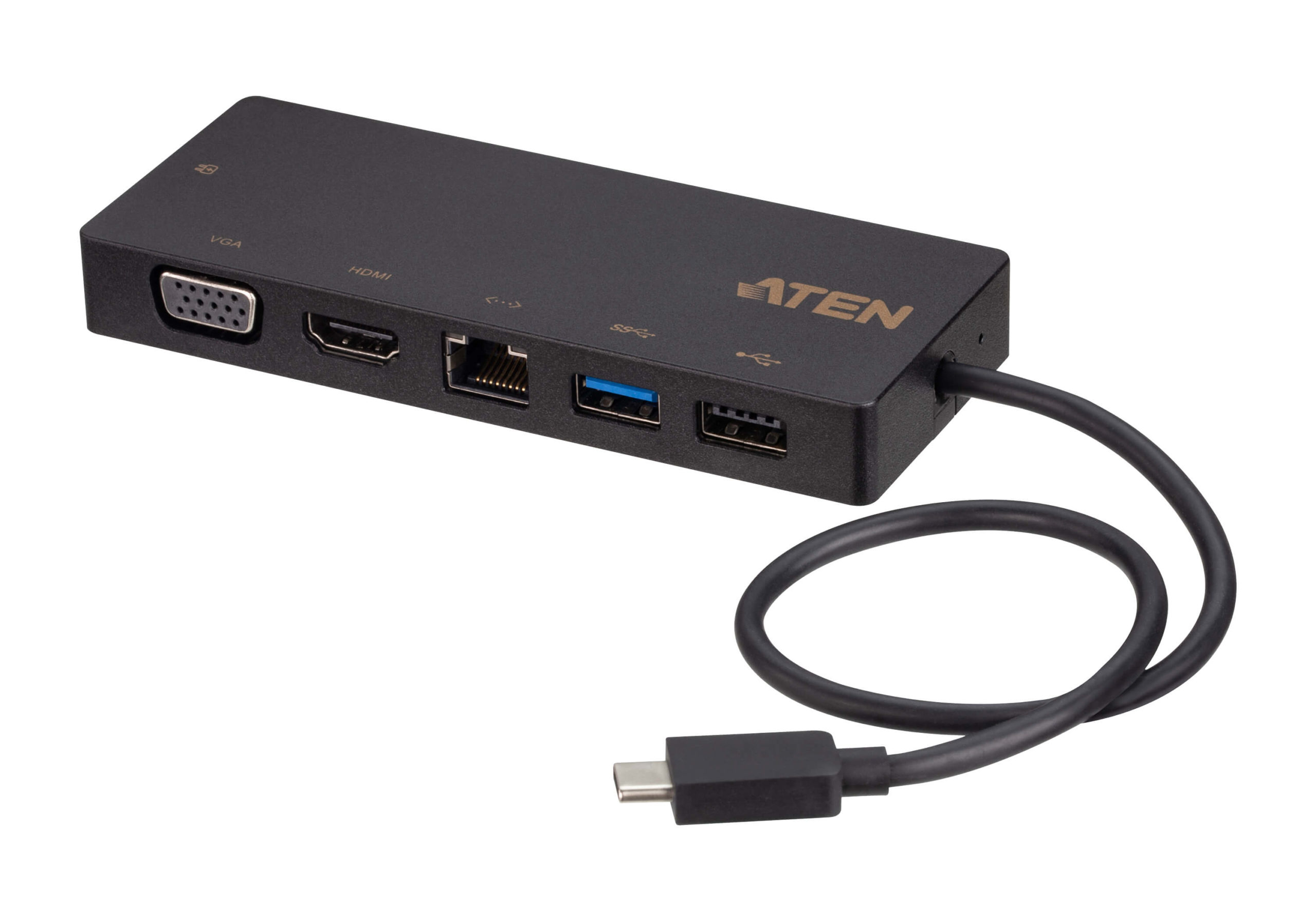 DOCKING Station ATEN universal, conectare PC USB Type C, USB 2.0 x 1, USB 3.1 x 1, porturi video VGA x 1, HDMI x 1, RJ-45, NB 60 W, negru, "UH3236-AT" (timbru verde 0.18 lei)