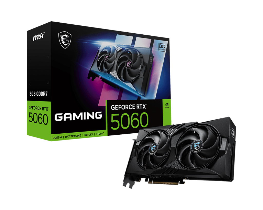 MSI Video Card NVIDIA GeForce RTX 5060 8G GAMING OC (8GB GDDR7/128bit, PCI Express Gen 5 x16 pin(uses x8), 3xDP, 1xHDMI, Recommended PSU 550W) ATX "RTX 5060 8G GAMING OC"