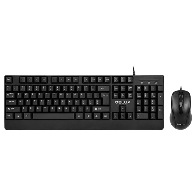 Kit TASTATURA si Mouse DELUX, "K6006U+M332BU", cu fir, 104 taste format standard, mouse 1000 dpi, 3/1 butoane, negru, "K6006U+M332BU" (timbru verde 0.8 lei)