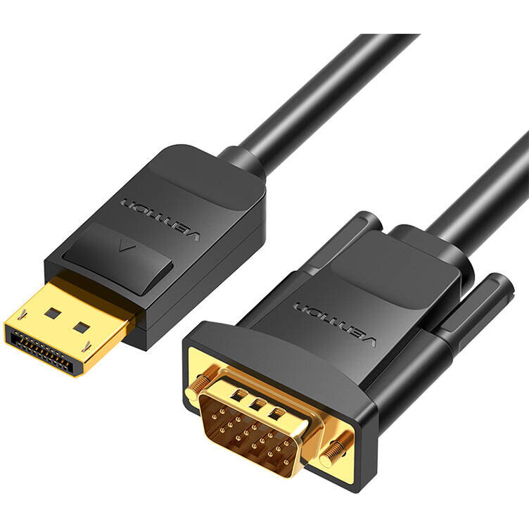 Cablu video Vention, DisplayPort(T) la VGA(T), 2m, rezolutie maxima 1080p la 60 Hz, conectori auriti, cupru, invelis PVC, negru, "HBLBH" (timbru verde 0.18lei) - 6922794746770