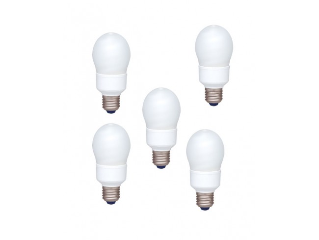 SET 5 becuri fluorescent Panasonic, soclu E27, putere 13W, forma oval, lumina alb rece, alimentare 220 - 240 V, "EFA13E672V-5" (timbru verde 2.25 lei)