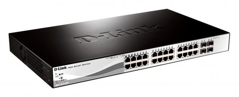 SWITCH PoE D-LINK Smart 24 porturi 10/100Mbps (24 PoE) + 2 porturi Gigabit + 2 porturi combo SFP, IEEE 802.3af/at, carcasa metalica, "DES-1210-28P"(timbru verde 2 lei)