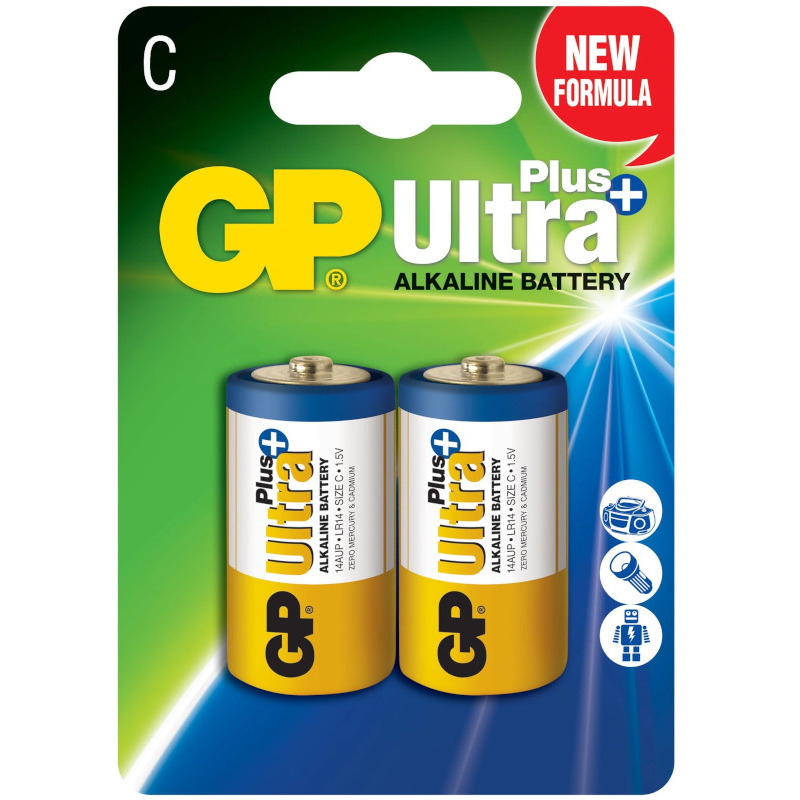 Baterie GP Batteries, Ultra+ Alcalina C (LR14) 1.5V alcalina, blister 2 buc. "GP14AUP-2UE2" "GPPCA14UP011" (timbru verde 0.16 lei)