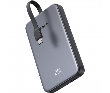 POWER BANK Ugreen "PB526", 10000mAh, 20W, 1 x USB, 1 x USB Type-C, 1 x USB Type-C integrat, gri, "75161B" (timbru verde 0.98 lei)