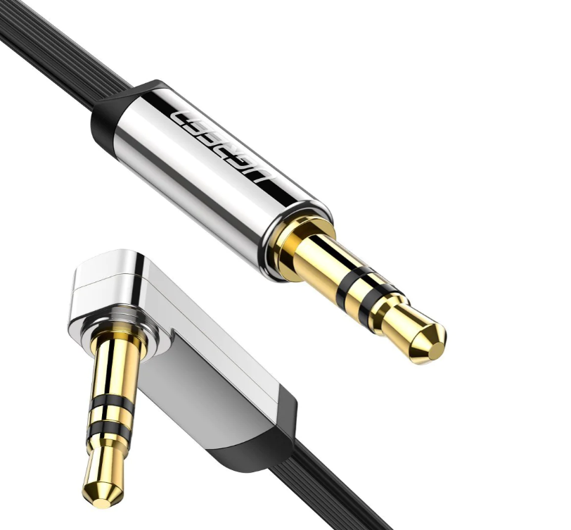 CABLU audio Ugreen, "AV119" stereo 3.5 mm jack (T) la 3.5 mm jack (T), unghi de 90 de grade la un capat, 5m, conectori auriti, negru "10729" (timbru verde 0.18 lei) - 6957303817290