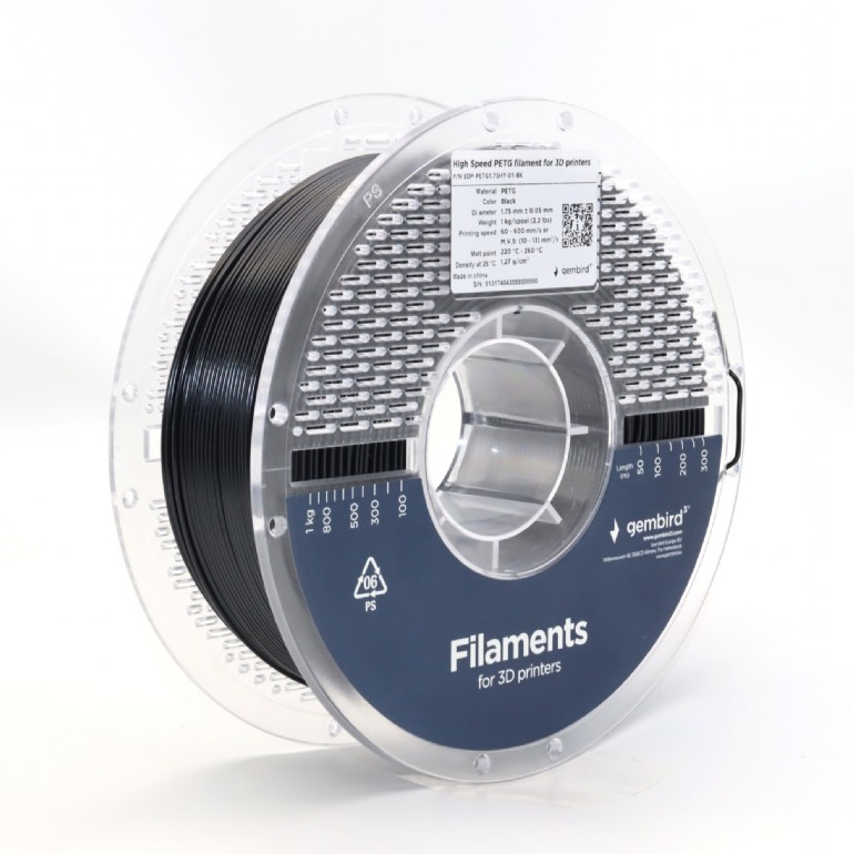 FILAMENT GEMBIRD pt. imprimanta 3d, PLA, 1.75mm diamentru, 1Kg / bobina, aprox. 330m, topire 210-240 grC, black, "3DP-PLA1.75HY-01-BK"