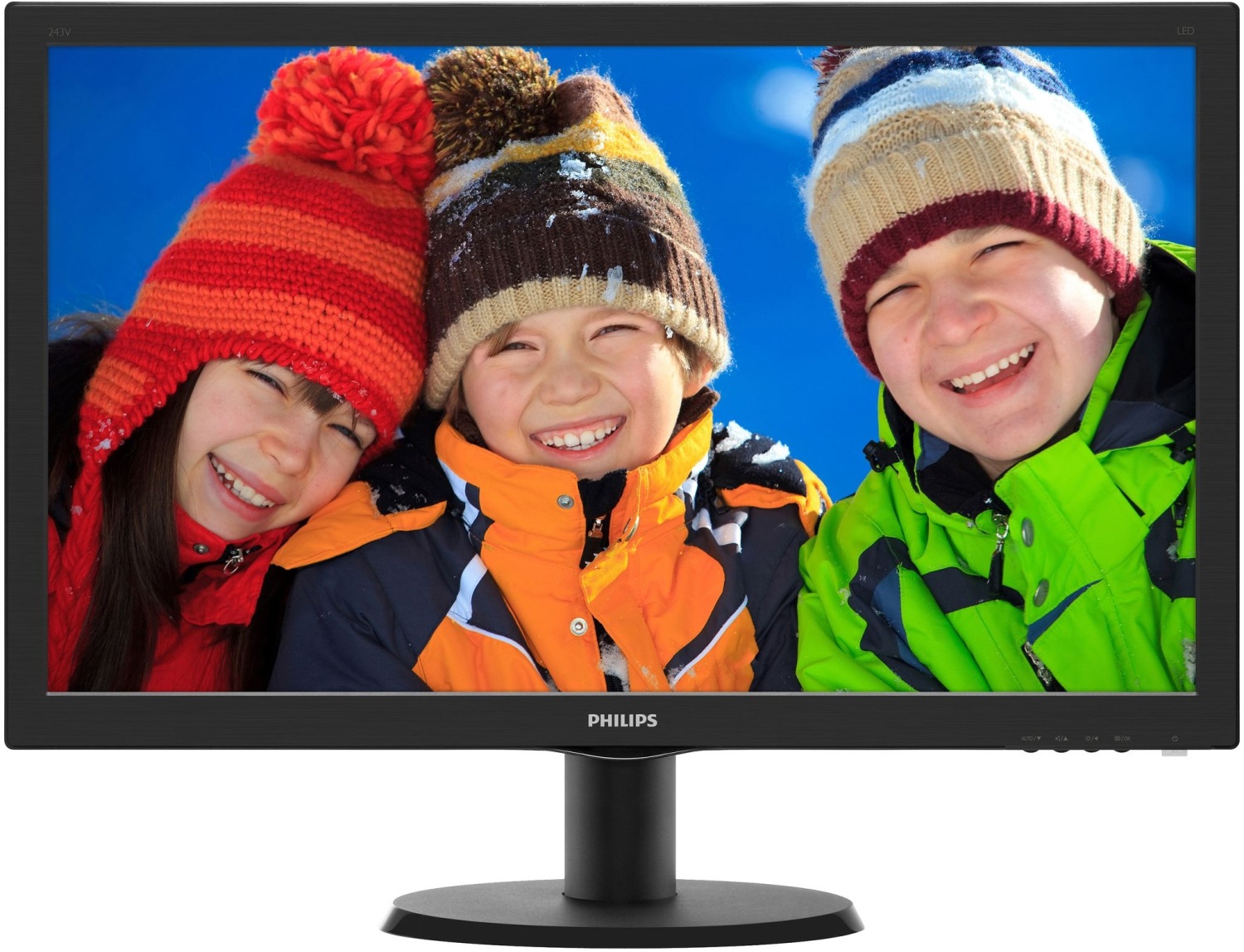 MONITOR PHILIPS 23.6", home, office, TN, Full HD (1920 x 1080), Wide, 250 cd/mp, 1 ms, VGA, DVI, HDMI, "243V5LHAB5/00" (timbru verde 7 lei)