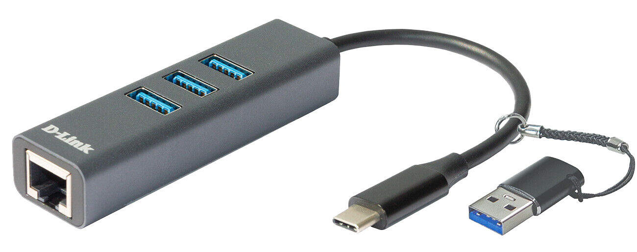 ADAPTOR RETEA D-LINK, extern, USB-C, port RJ-45 Gigabit, 3 x USB SuperSpeed 3.0 port, adaptor USB-A inclus "DUB-2332" (timbru verde 0.18 lei)
