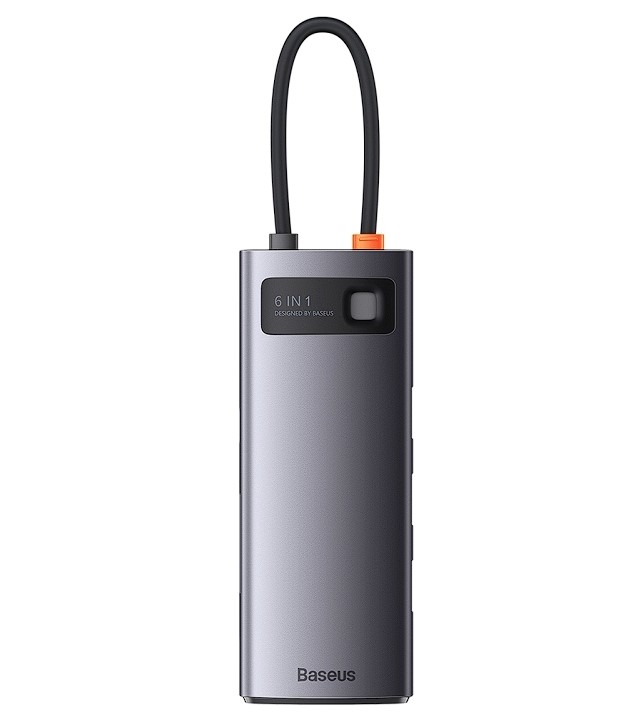 DOCKING Station Baseus Metal Gleam, conectare PC USB Type-C, USB 3.0 x 3, USB Type C x 1 PD 20V/5A, card reader SD/microSD, gri "WKWG030213" (timbru verde 0.18 lei) - 6932172608231