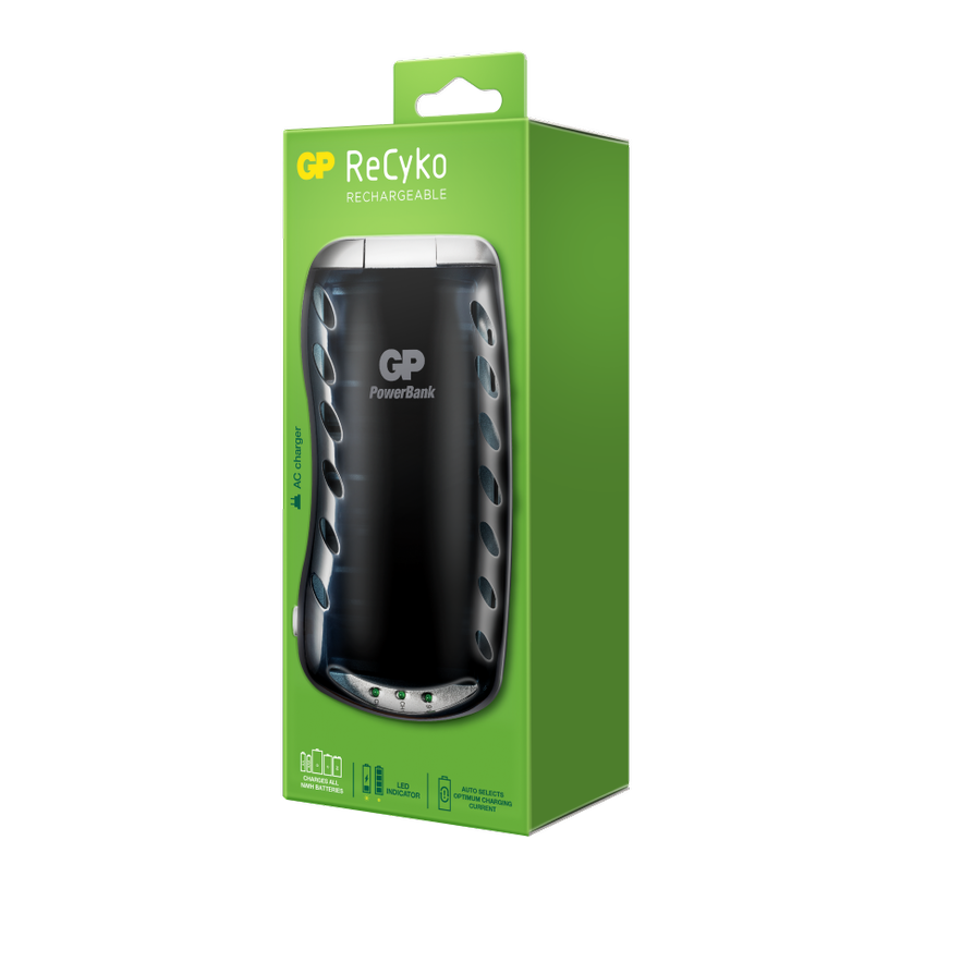 Incarcator GP Batteries, ReCyko compatibil NiMH universal (AA/AAA/9V/C/D), nu include acumulatori, 3 LED-uri indicare incarcare, PB19 GSMPL-WB1 "GPRHOPB19058" (timbru verde 0.8 lei)