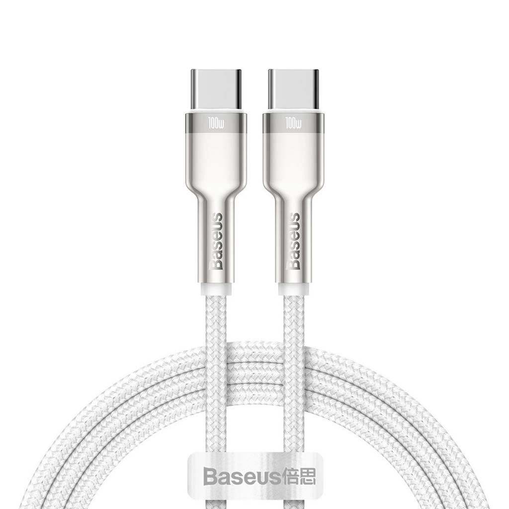 CABLU alimentare si date Baseus Cafule Metal, Fast Charging Data Cable pt. smartphone, USB Type-C la USB Type-C 100W, braided, 1m, alb "CATJK-C02" (timbru verde 0.18 lei) - 6953156202337
