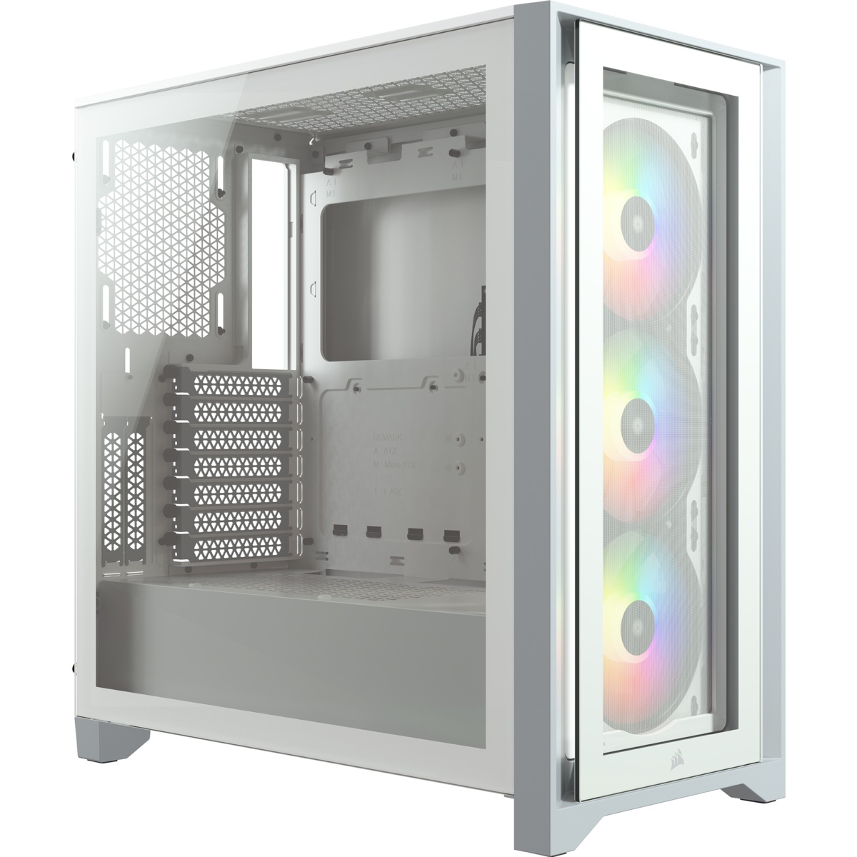 CARCASA CORSAIR Middle Tower, ATX, "iCUE 4000X RGB", fara sursa, sticla securizata, fan x 2, USB 3.0 x 2, USB 3.1 gen 2 Type-C x 1, Jack 3.5 mm x 1, mesh, alb "CC-9011205-WW" (timbru verde 0.16 lei)