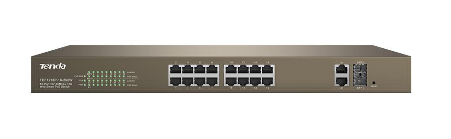 TENDA 16-PORT+2GB WEB SMART POE SWITCH "TEF1218P-16-250W" (timbru verde 2 lei)