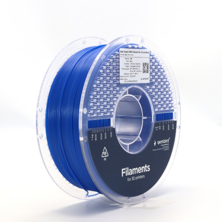 FILAMENT GEMBIRD pt. imprimanta 3d, ABS, 1.75mm diamentru, 1Kg / bobina, aprox. 400m, topire 225-240 grC, high speed, blue, "3DP-ABS1.75HY-01-B"